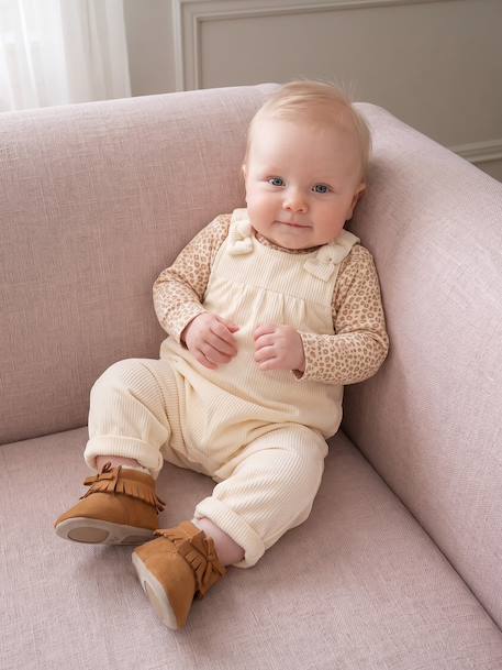 Dungaree set and bodysuit for baby girls vanilla 