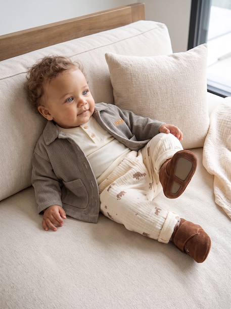Shirt overshirt and T-shirt set for baby khaki 