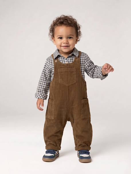 Dungaree set with shirt for baby boys olive 