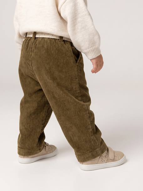 Wide Trousers in Corduroy with Flowers Belt for Babies old rose+olive 