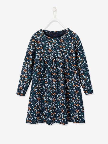 Dress & Jacket Outfit with Floral Print for Girls Dark Blue/Print+rosy 