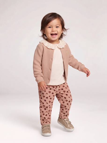 Cardigan with Golden Embroidered Heart, for Babies beige+old rose+WHITE LIGHT SOLID WITH DESIGN 