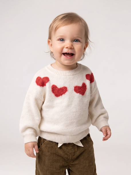 Jacquard knit jumper for baby girls marl beige+parma 