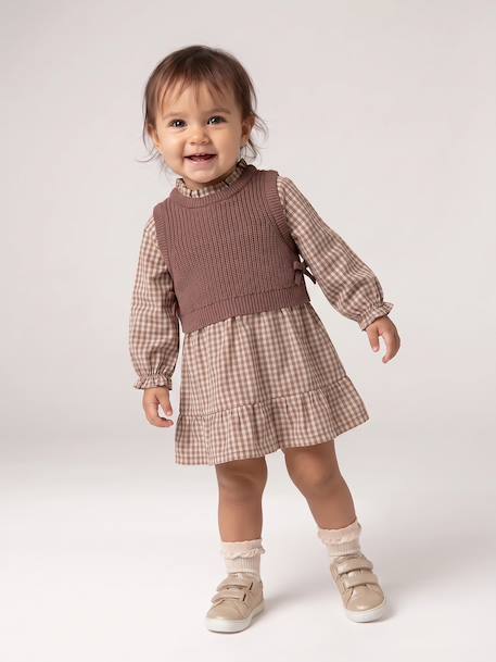 2-in-1 long-sleeved dress for baby chocolate 