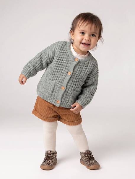 Chunky knit baby cardigan marl beige+sage green 