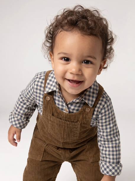 Dungaree set with shirt for baby boys olive 