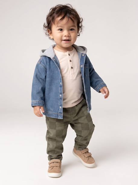 Hooded Denim Shirt for Babies stone 