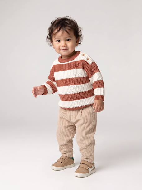 Striped jumper for baby boys navy blue+terracotta 