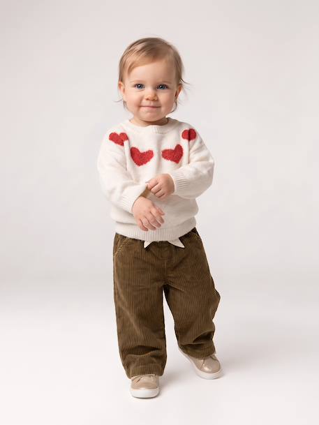 Jacquard knit jumper for baby girls marl beige+parma 