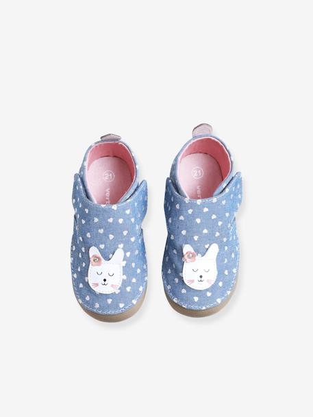 Pram Shoes with Touch Fasteners, in Chambray, for Baby Girls Dark Blue 