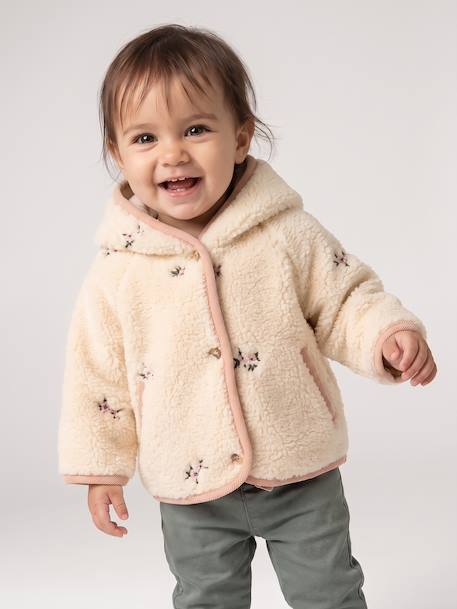 Hooded sherpa coat for baby girls vanilla 
