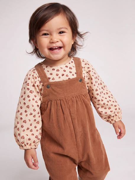 Blouse & Corduroy Dungarees Combo for Baby Girls Dark Blue+hazel 