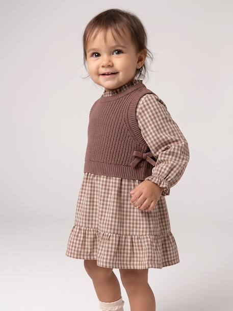 2-in-1 long-sleeved dress for baby chocolate 