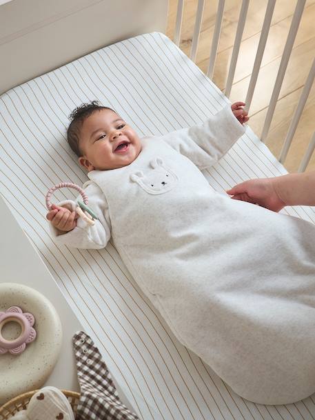 Velour baby sleep bag with removable sleeves marl beige 