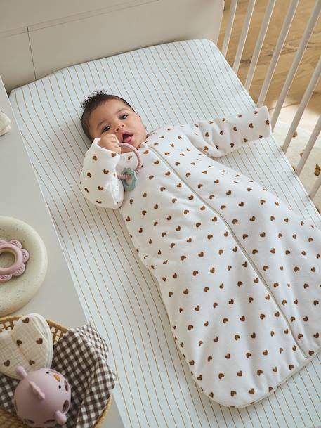 Velour baby sleep bag with removable sleeves ecru 