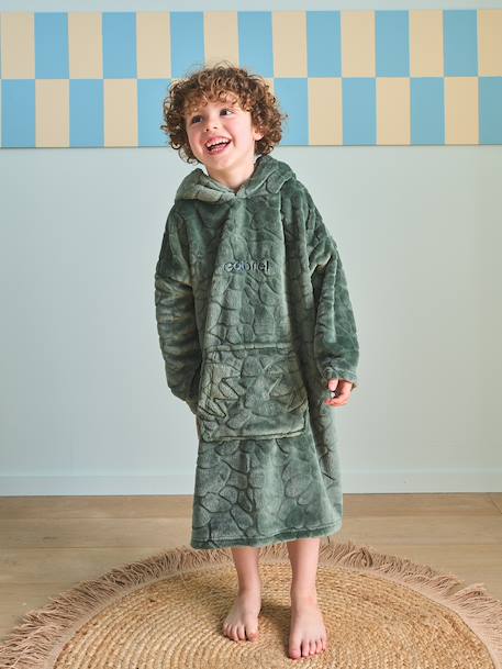 Fleece poncho blanket for boys dark green 