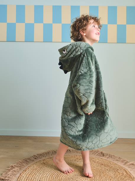 Fleece poncho blanket for boys dark green 