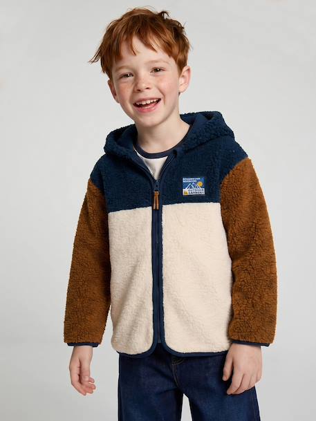 Zip-up hooded cardigan for boys fir green+medium blue 