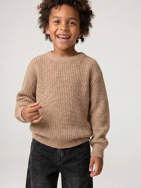 Round-neck jumper for boys marl beige 
