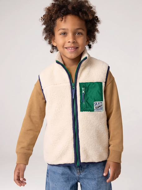 Sleeveless sherpa cardigan for boys caramel+ecru 