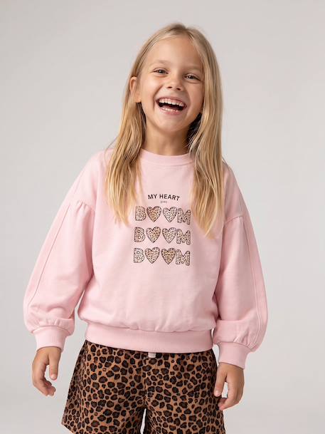 Sweatshirt with round neck for girls mauve+pale pink 