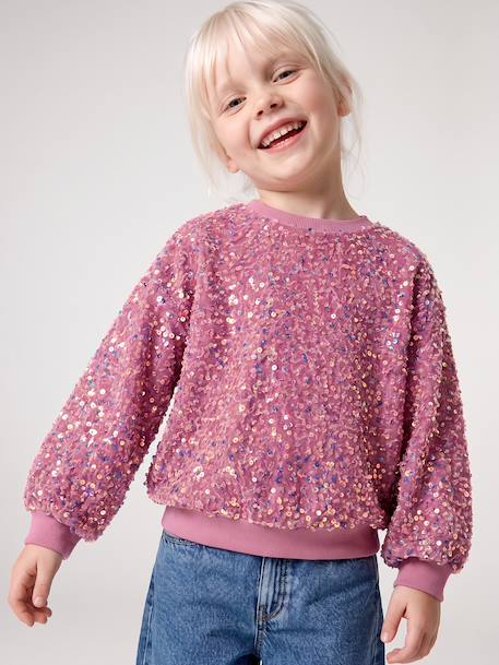 Sequinned Sweatshirt for Girls mauve+turquoise 