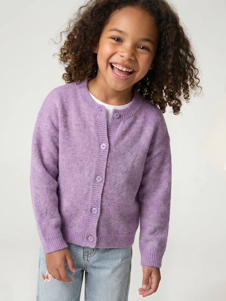 Long-sleeved knitted cardigan for girls ecru+lavender+sage green 