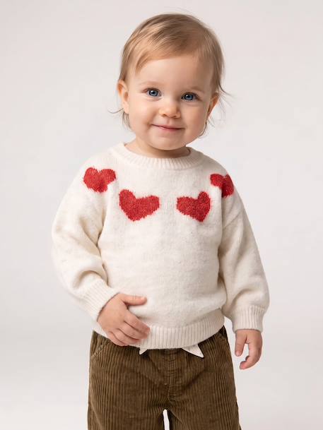 Jacquard knit jumper for baby girls marl beige+parma 