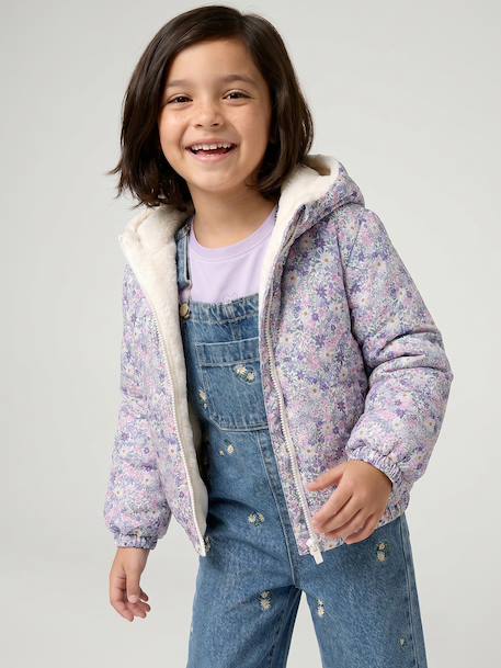 Reversible Leopard/Sherpa Windcheater with Hood for Girls beige+vanilla 