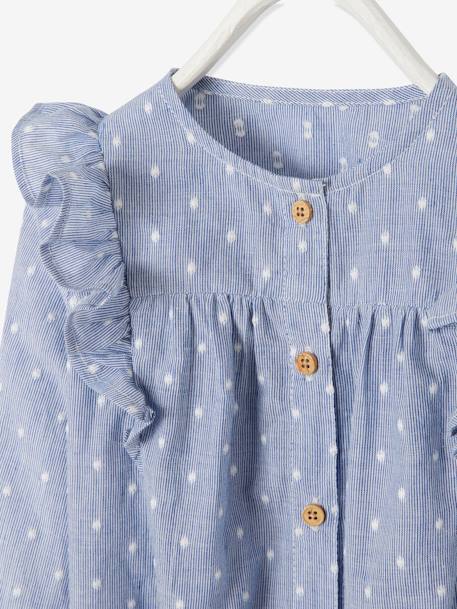 Blouse with Ruffles, for Baby Girls Dark Blue Stripes+White 