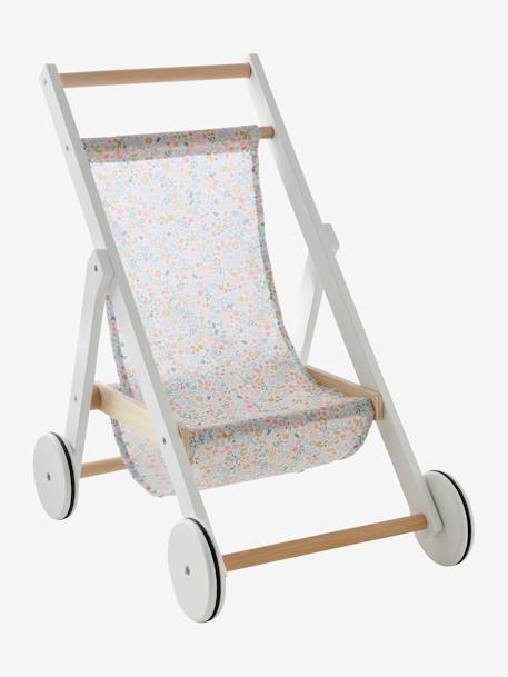 Wooden Pushchair for Dolls - Wood FSC®100% Certified Wood/White 