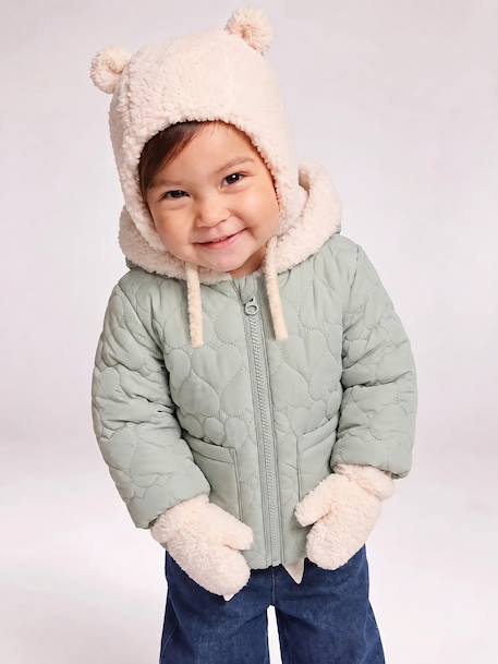 Puffer jacket with hat and mittens for baby girls sage green 
