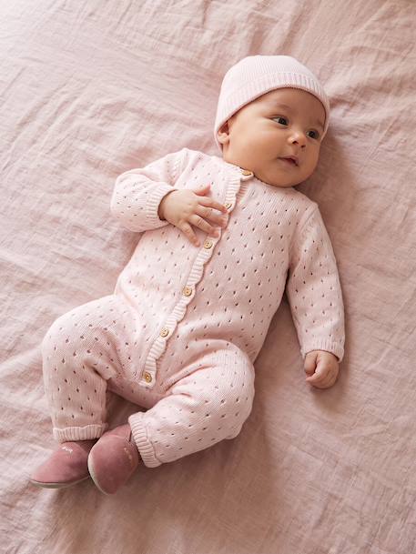 Newborn playsuit and hat set for girls pale pink 