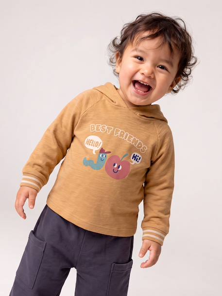 Long-sleeved hooded T-shirt for baby boys ochre 