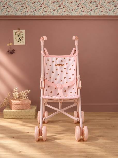 Doll pushchair green+rose 
