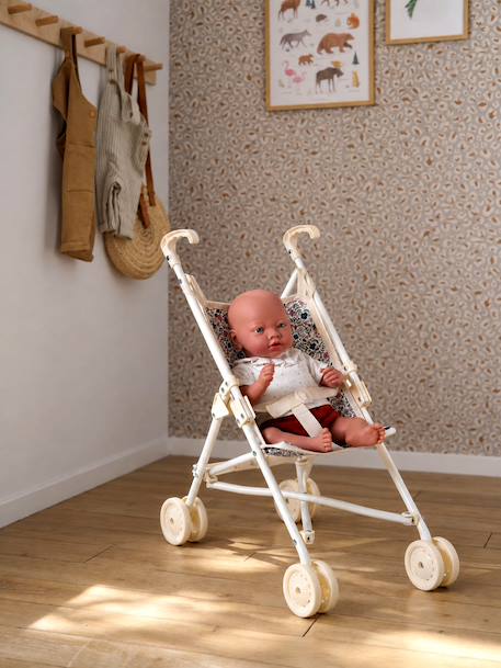 Doll pushchair green+rose 