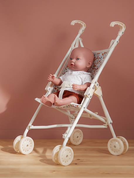 Doll pushchair green+rose+yellow 