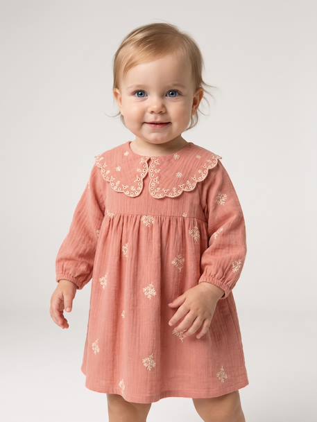 Long-sleeved dress for baby girls apricot 