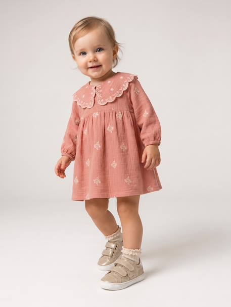 Long-sleeved dress for baby girls apricot 