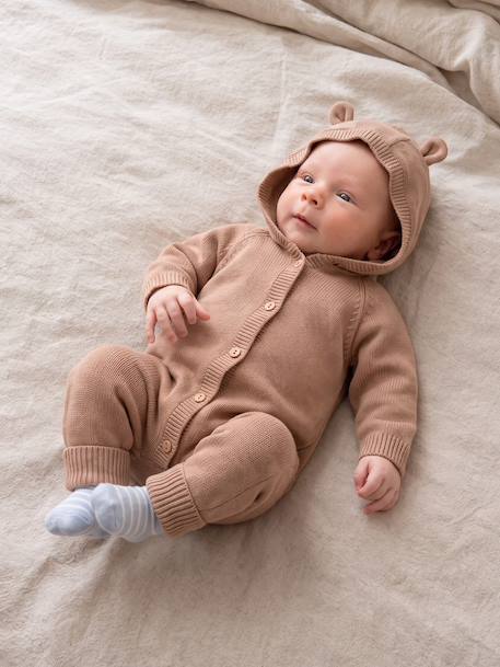 Long-sleeved hooded playsuit for baby boys beige 