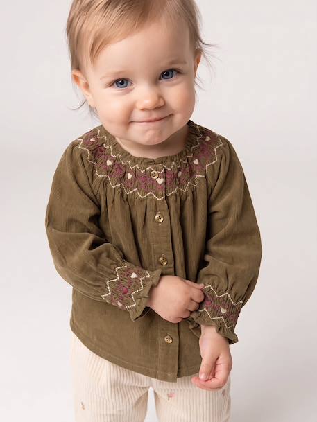 Corduroy blouse for baby girls olive 