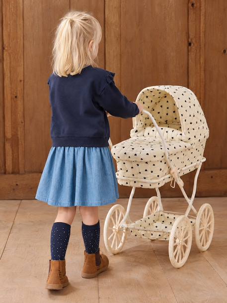 Pram for baby doll black+ecru 