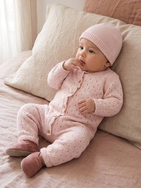 Newborn playsuit and hat set for girls pale pink 