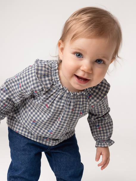 Long-sleeved blouse for baby girls grey blue 
