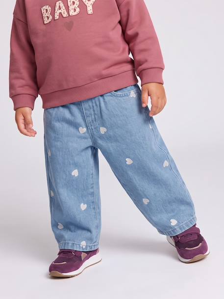 Wide-leg jeans with small embroidered hearts denim grey+stone 