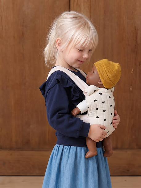 Baby Carrier For Dolls, in Cotton Gauze black+printed pink+rose+yellow 
