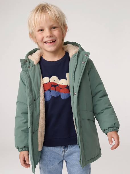 Hooded Sherpa-Lined Parka for Boys black+khaki+sage green+taupe 