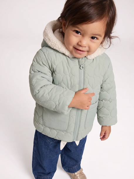 Puffer jacket with hat and mittens for baby girls sage green 