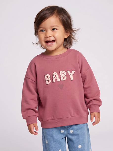 Baby sweatshirt with printed message raspberry pink+rosy+vanilla 