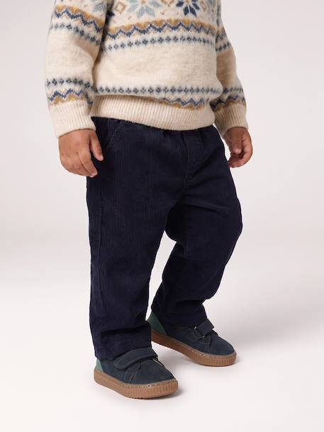 Corduroy trousers for baby boys khaki+navy blue 